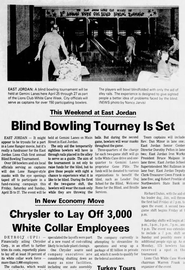 Gemini Lanes (Teen Zone, East Jordan Recreation, The Zone Sports Lounge) - Apr 22 1980 Article